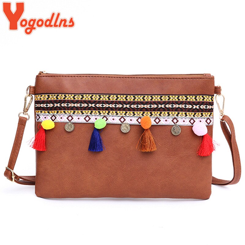 Yogodlns PU Leather Shoulder Bag for Women Envelope Bag Tassel Decoration Messenger Bags National Style Lady Purse