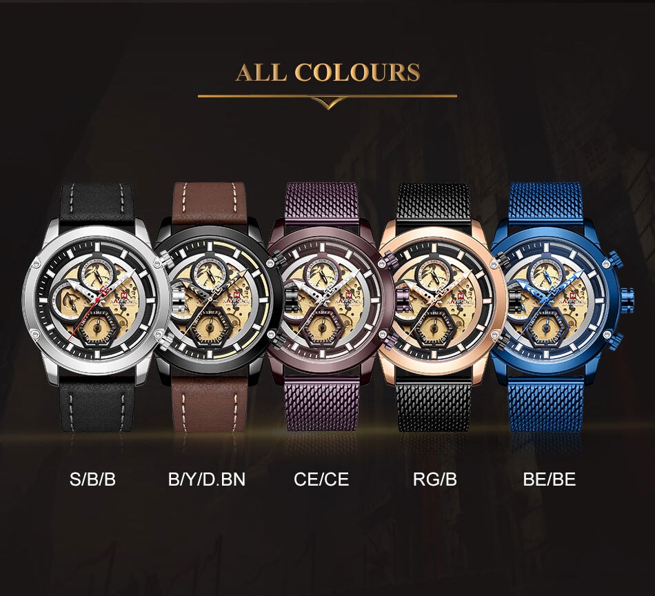 Naviforce Mannen Horloge Blue Skeleton Dial Lichtgevende Heren Horloges Luxe Quartz Horloge Mannen Luxe Horloges