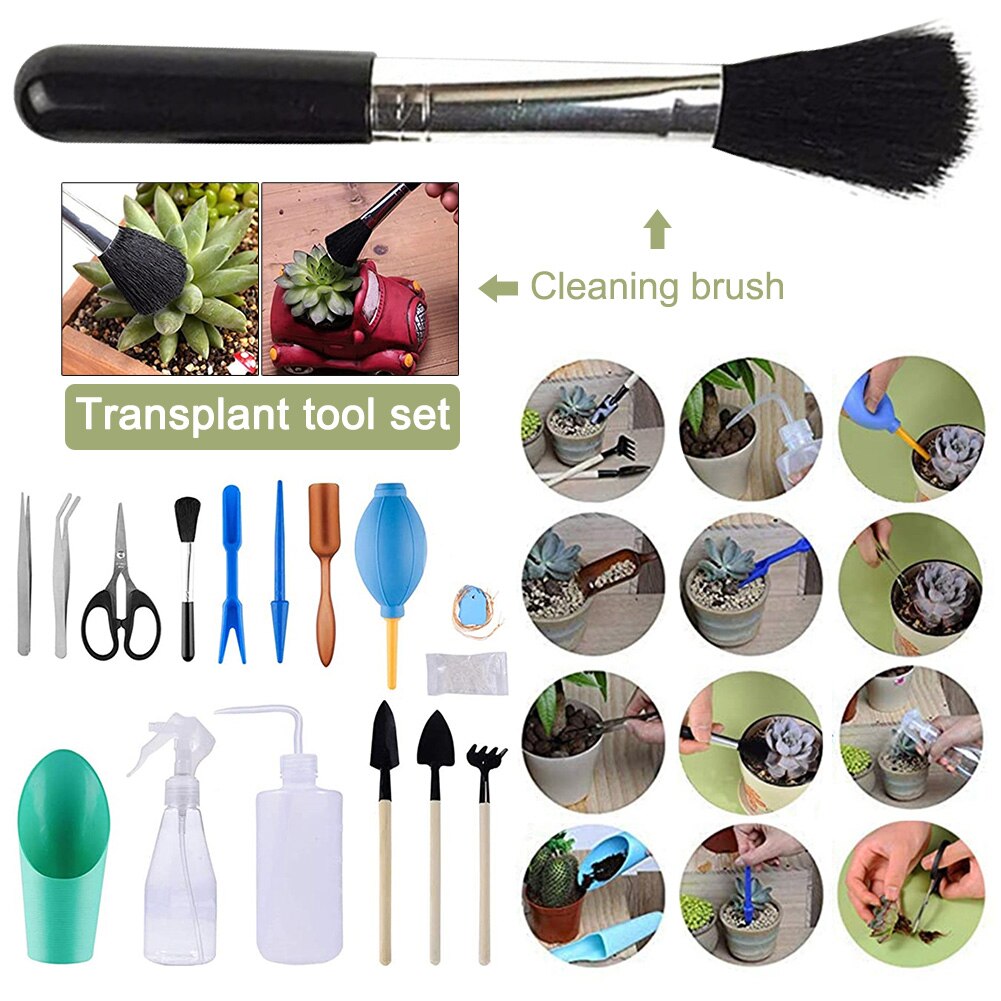 16pcs/set Home Transplanting Tool Set Landscape Succulent Planting Watering Bottle Seedling Shovel DIY Mini Rake Outdoor Garden