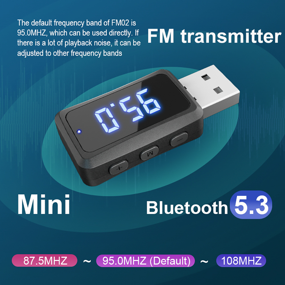 Auto Bluetooth 5.3 Fm Zender Ontvanger Handsfree Bellen Mini Usb Draadloze Adapter Auto Audio Met Led Display Voor Auto Fm Radio
