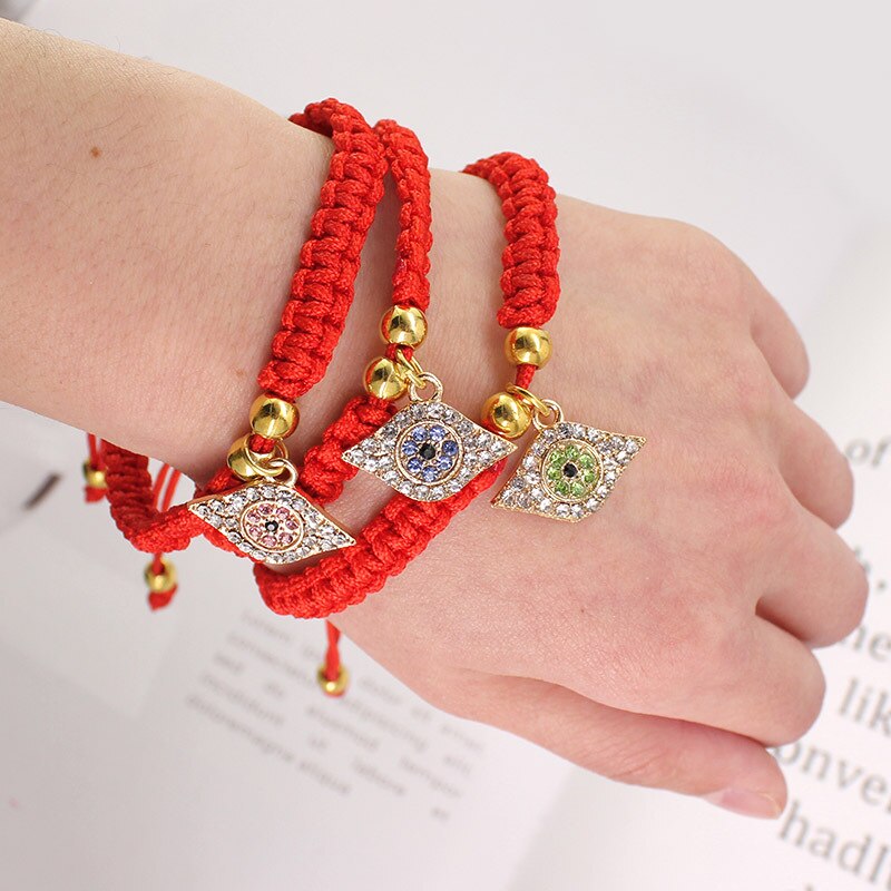 Böhmen Evil Eye Perlen Charme Armbänder für Frauen Männer Fatima Hand Elastische Rot Wachs Seil Glück Armband Fußkettchen Schmuck