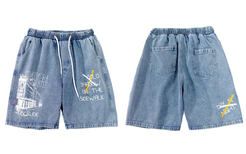 GONTHWID Denim Jean Shorts Harajuku Graffiti Print Short Pants Streetwear Mens Hip Hop Summer Casual Shorts Denim Pants: Blue / M