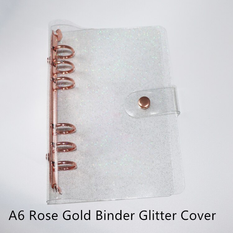 A5 A6 Glitter Binder Cover Soft Clear PVC Notebook Rose Gold Round Ring Protector with Snap Closure DIY Journal Planner Cover: A6 Glitter Rose Gold