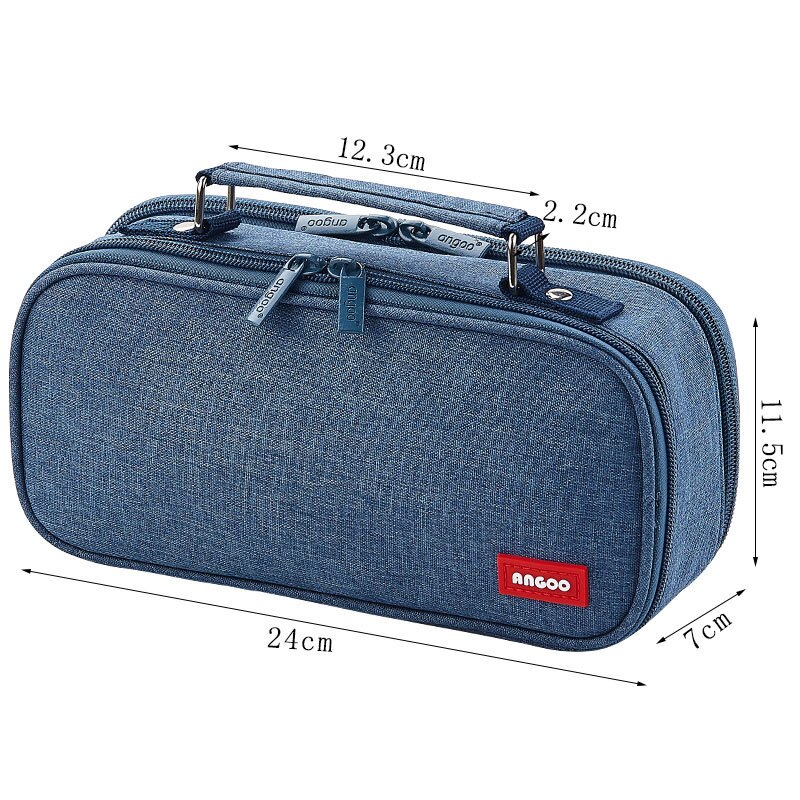 Large Capacity Pencil Case Multi Layer Multi Function Canvas Pen Bag Boys Girls Stationery Pencilcase Storage Supplies Supply: Blue
