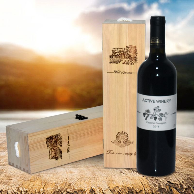 Retro Empty Single Bottle Red Wine Box Pine Wood Storage Case Container Carrier Grape Whiskey Packing Box