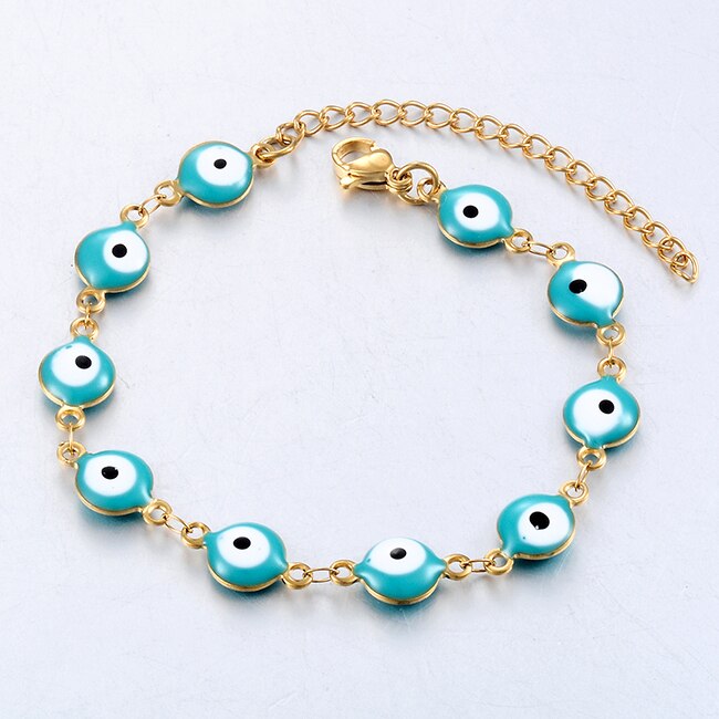 Stainless Steel Bracelet 7 Colors Evil Eye Enamel Bead Bracelet Jewelry Men And Women 6mm Width 18cm+3cm Length: Blue