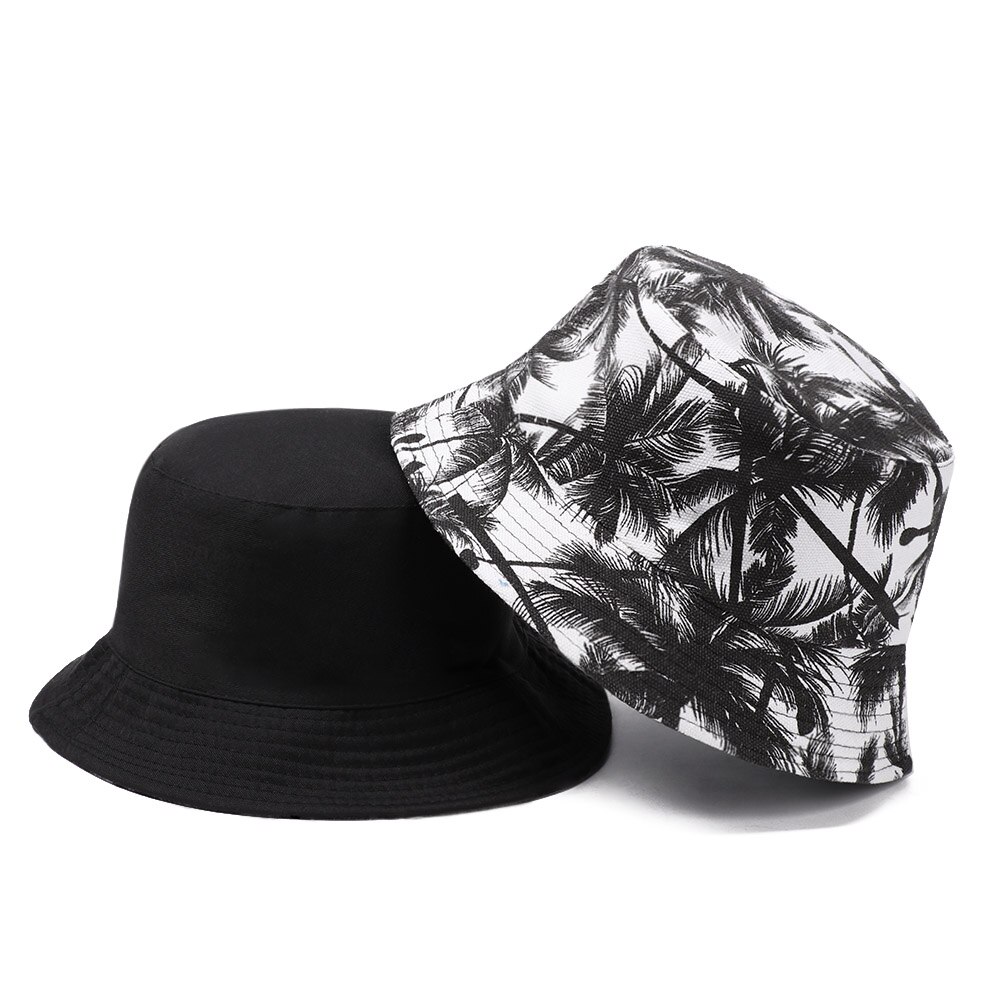 Canvas Foldable Double-Sided Fisherman Cap Women Men Outdoor Sunscreen Hat Coconut Bucket Hat: black