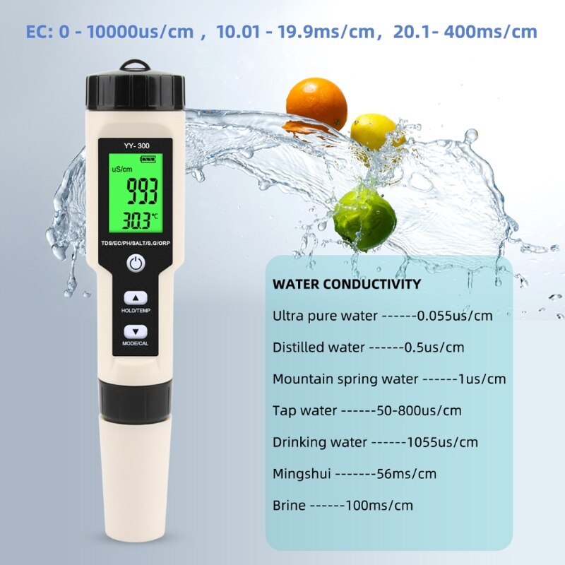 7 In 1 Ph/Tds/Ec/Orp/Zoutgehalte/S. G/Temperatuur Meter Water Monitor Tester Voor Zwembaden, Drinkwater