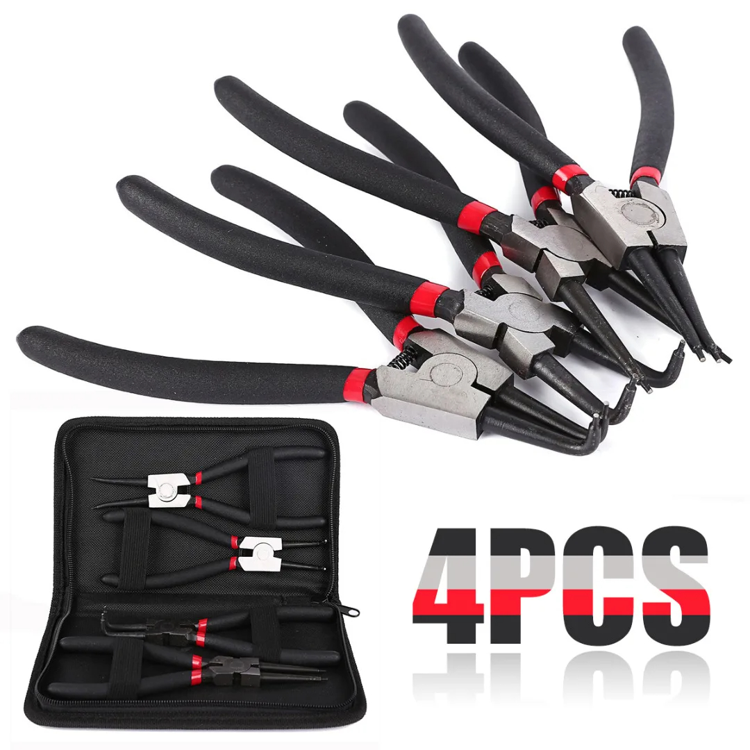 4 Stuks Borgringtang Set 7 ''Lange Neus Tang Staight Gebogen Tang Binnenste Buitenste Staight Gebogen Tang vasthouden Snap Ring Remover Tool