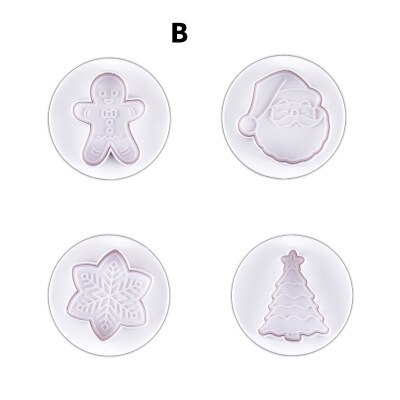 Molde para pastel de dibujos animados en 3D, molde para galletas, con prensa de sello, 4 Uds., cortador de galletas, utensilios para horneado y pastelería: Xmas B