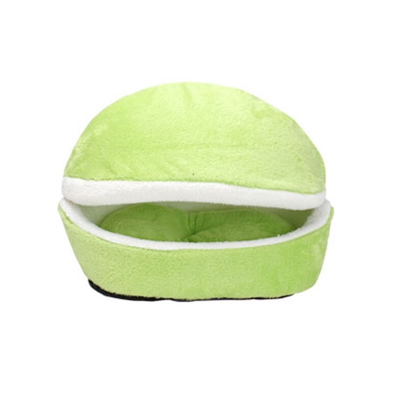 Lit Hamburger en coton pour chat, doux, coupe-vent, amovible, pour animal domestique, sac de couchage, grotte à câlin, petit chien: Green / S 46x35x26cm