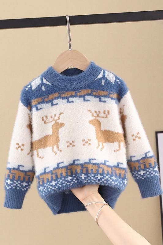 Hohe Quaility Jungen Mädchen Pullover Weihnachten Fawn Pelz Pullover Mantel Nerz Samt Pullover Jungen Gestrickte Dicke Bodenbildung Shirt