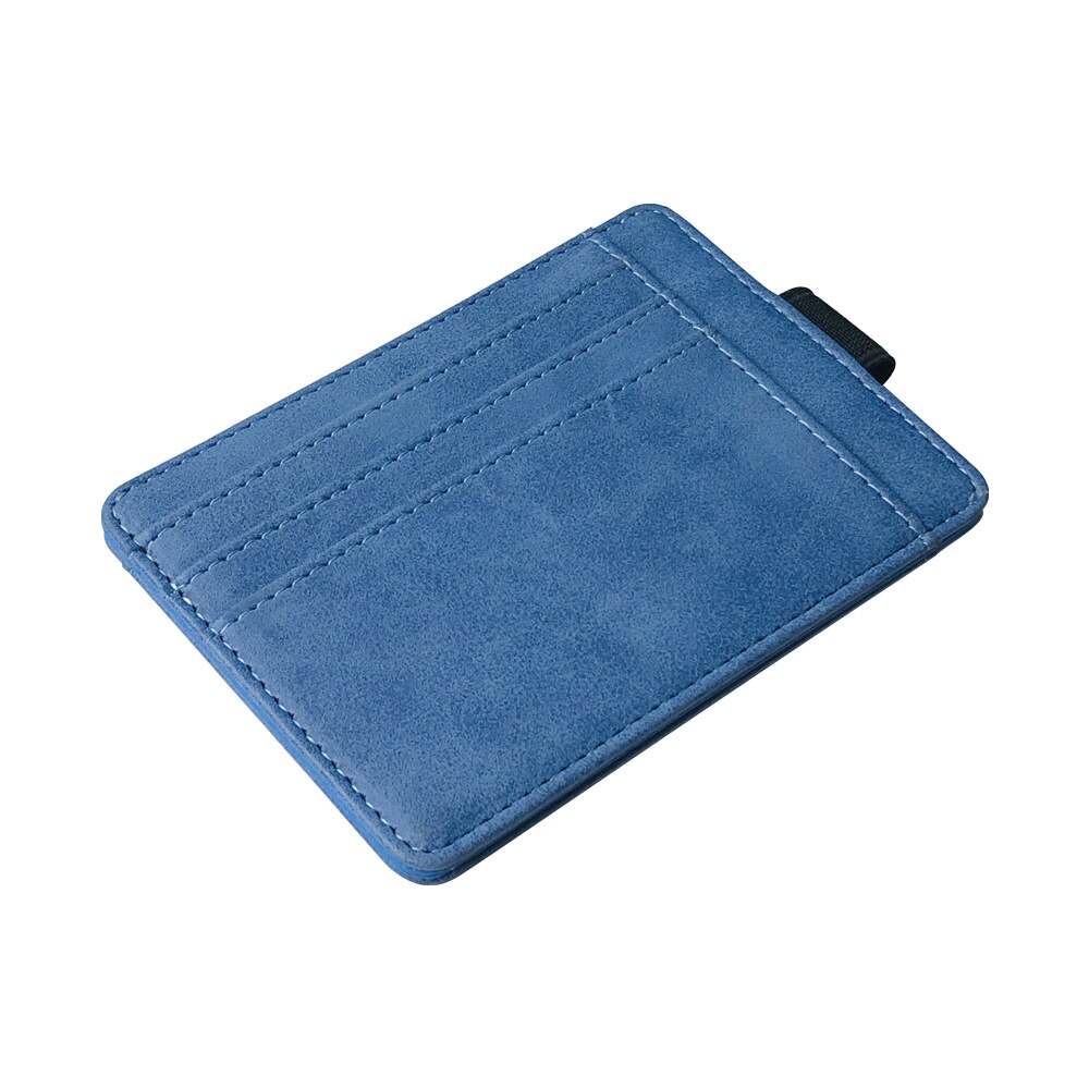 Portable Mini Men's Leather Credit Card Holder Slim Elastic Ribbon Business Cardholder Documents Wallet Coin Purse For Female: Blue