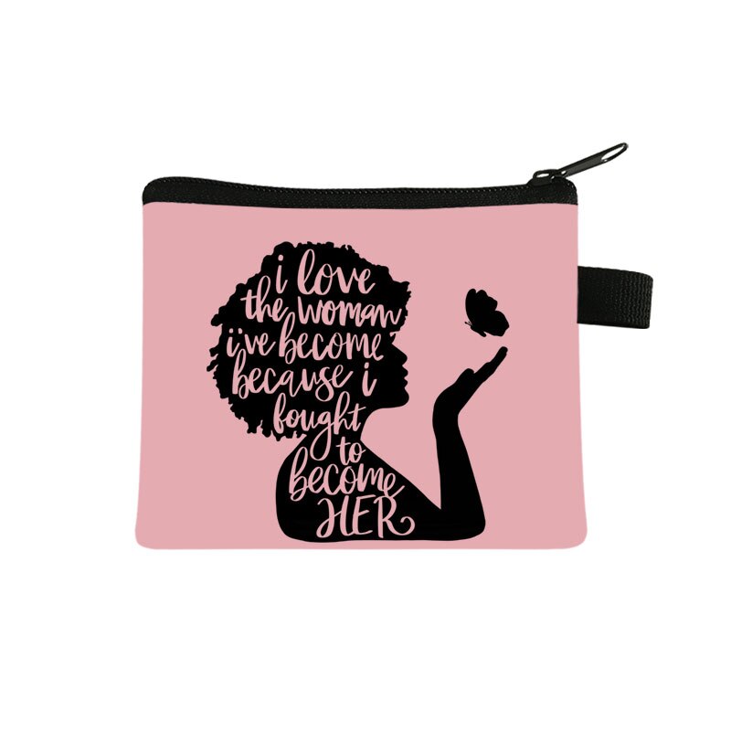 African Black Girl Black Coin Purse Girl Casual Shopping Portable Lipstick Bag Afro Woman Purse Kids Wallet: lqbheinvzuhe15