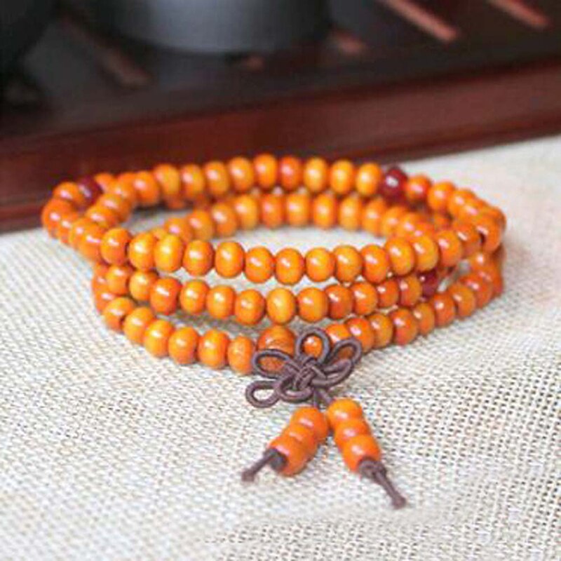 108 Kralen 8Mm Natuurlijke Sandelhout Boeddhistische Boeddha Hout Gebed Kralen Knoop Zwart Ebbenhout Unisex Mannen Armbanden Armbanden Voor Vrouwen