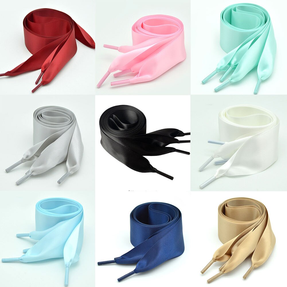 Cordones de zapatos de seda satinada para mujer, cintas de lona, informales, anchos, lisos, con lazo de Color sólido
