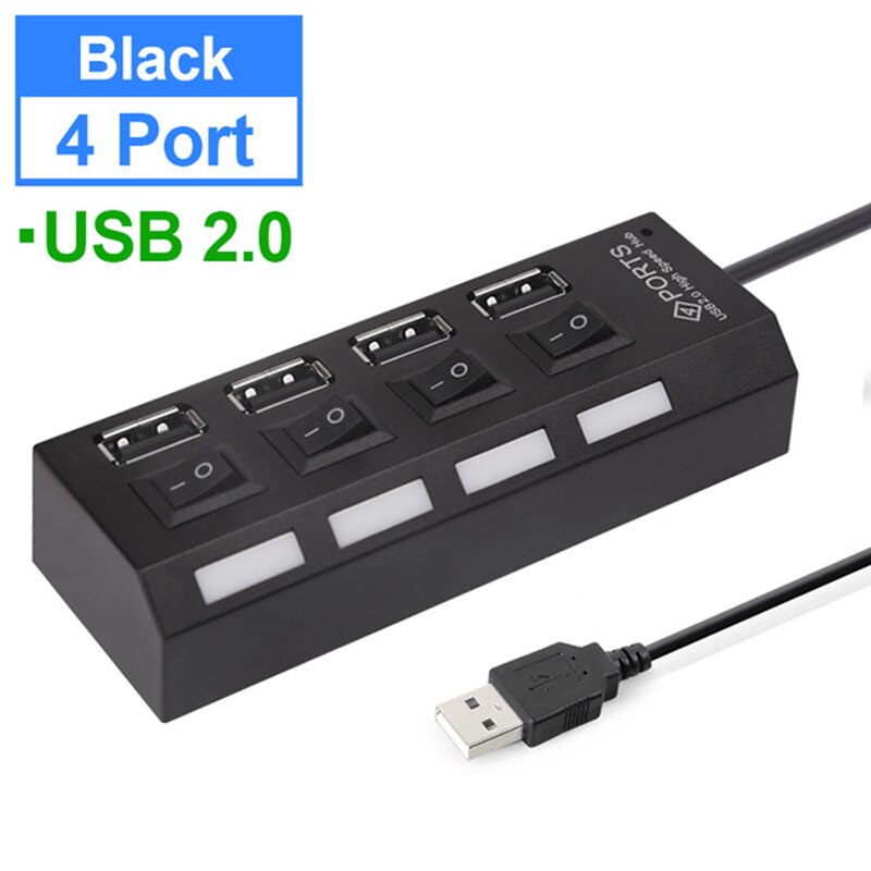 Hub usb 3.0 2.0 multi 4 7 porta usb divisor com adaptador de energia para computador portátil computador portátil acessórios vários usb hab: 2.0 4 Port Black