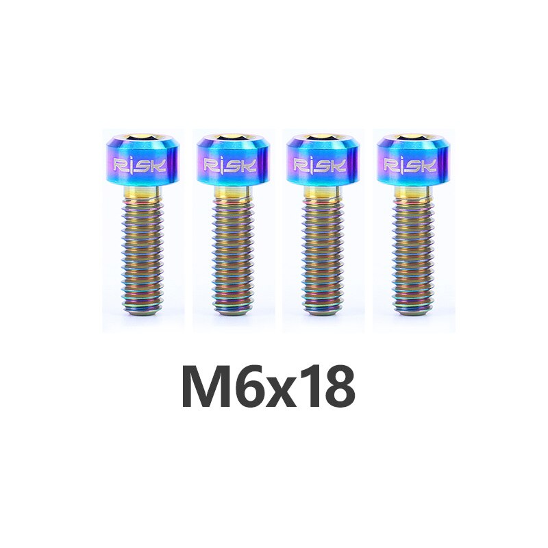 RISK 4pcs M6x16/18/20mm 4 Colors Titanium Alloy Bicycle Disc Brake Clamp Bolt Suit For SLX XT MTB Bike Device Fixed Screw Bolts: M6x18mm Rainbow