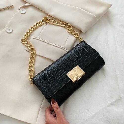 Vintage Bags For Women Crocodile pattern Shoulder Purse Luxury Handbags Women Bags Female Bags Purse: Black