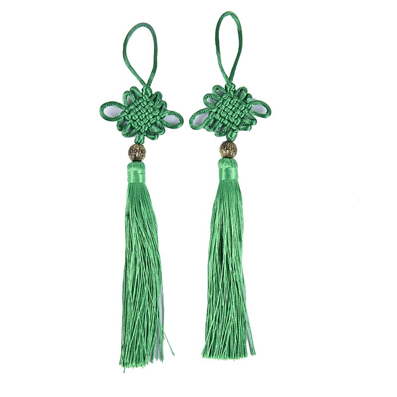 2PC Gold Beads Chinese Knot Tassel Home Textile Curtain Garment Sewing Macrame Decoration Pendant DIY Jewelry Accessories: Green
