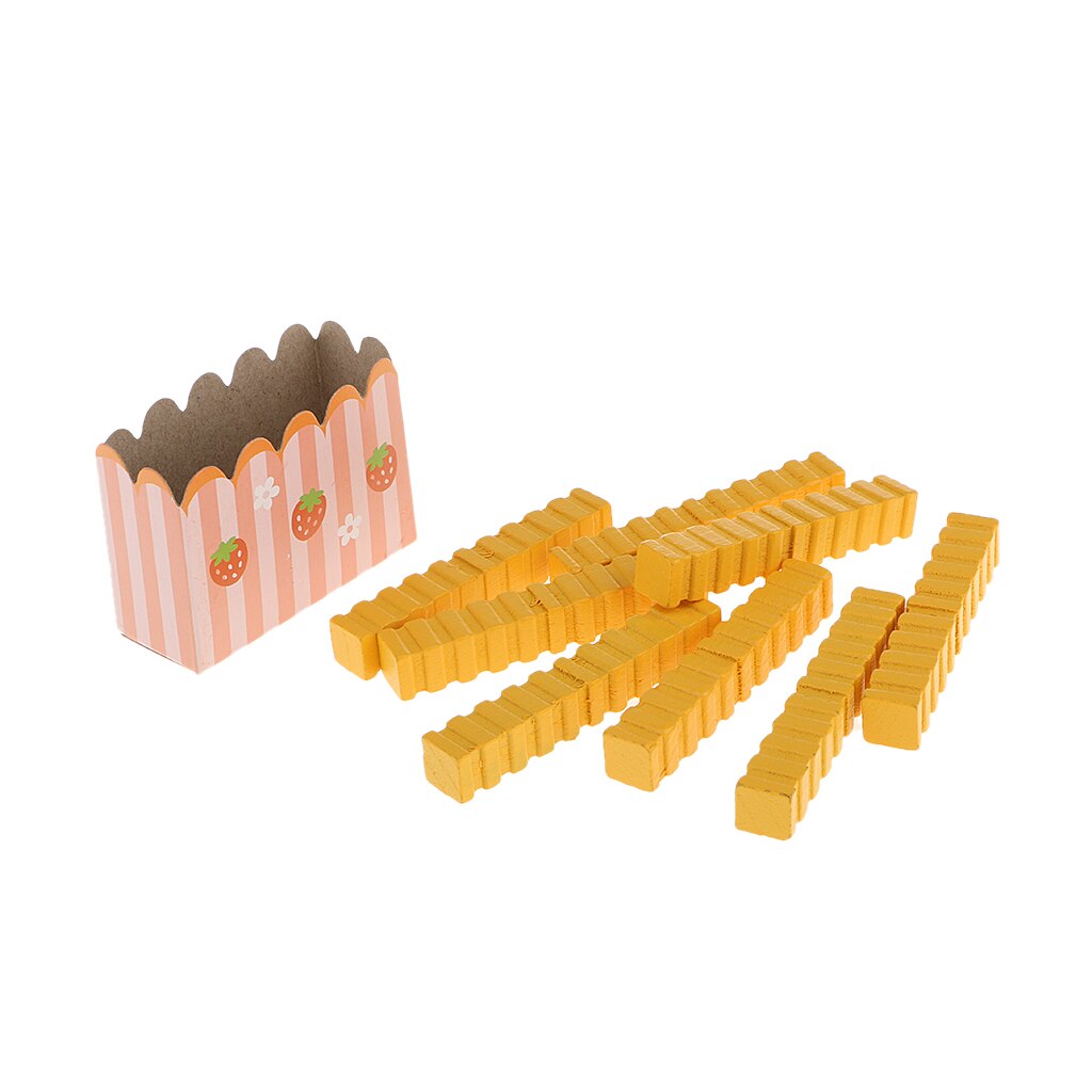 Træ mini pommes frites barn køkken mad lade som lege legetøj klassisk legetøj til dukkehus dekoration dekorativt samleobjekt børn