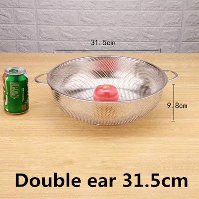 stainless steel round hole basket fruit drain rice Mesh Sifter Colander Strainer Sieve Rice Food Basket Cleaning Kitchen Clips: WHITE