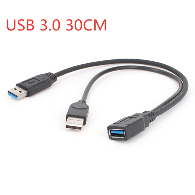 30CM USB 3.0 Cable Dual Power Charge Cables Y Adapter Male to Female Cord Cable: USB 3.0