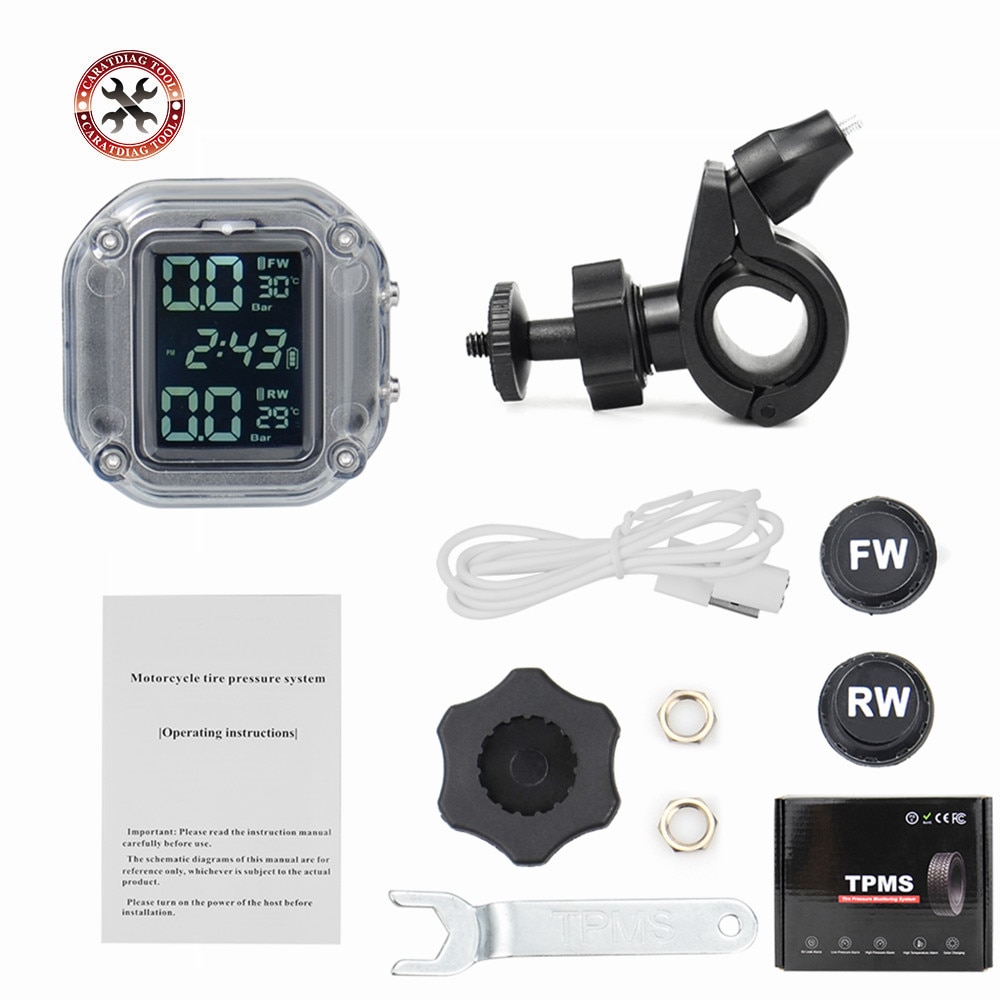 Waterproof Motorcycle Real Time Tire Pressure Monitoring System TPMS Wireless LCD Display External Sensors for Motors
