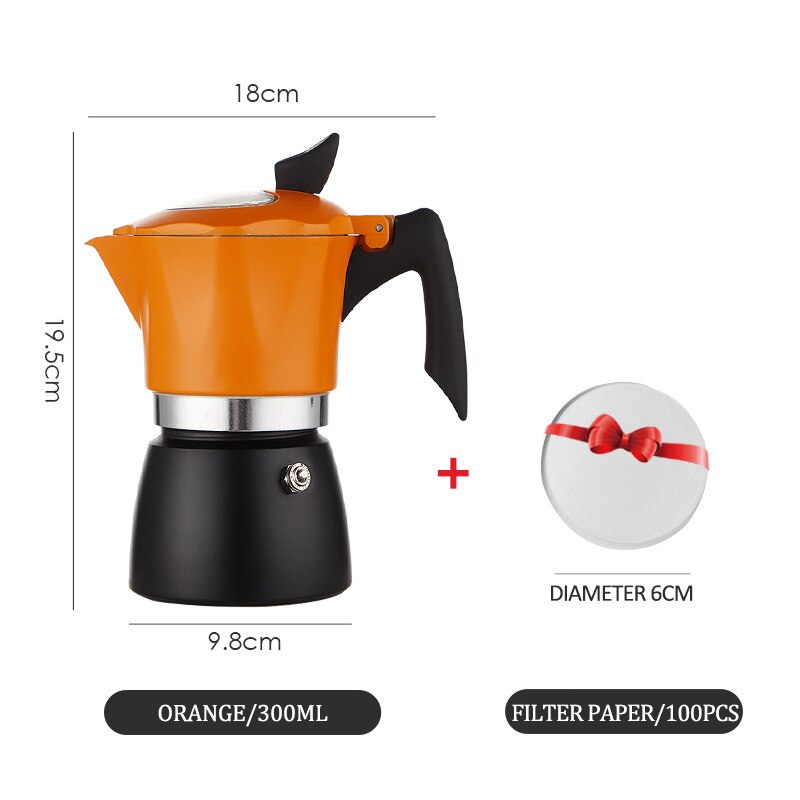 150/300ml Moka Coffee Pot Coffee Maker Aluminum MochaEspresso Pot Italian Coffee Machine Rapid Stovetop Coffee Brewer Cafe Tool: orange 300ml