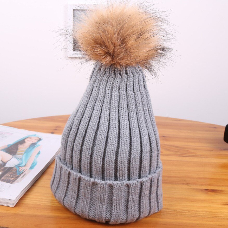 Mom Baby Pompon Hat Winter Beanie Cap Baby Bonnet Mom Kids Hats Knitted Pompon Ball Headwear BP07: Gray / Mom