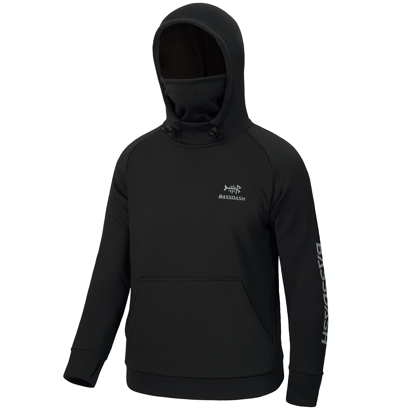 Bassdash Youth Fishing Fleece Hoodie with Mask Water Resistant Kids’ Performance Sweatshirt FS18Y: Black / X-Large