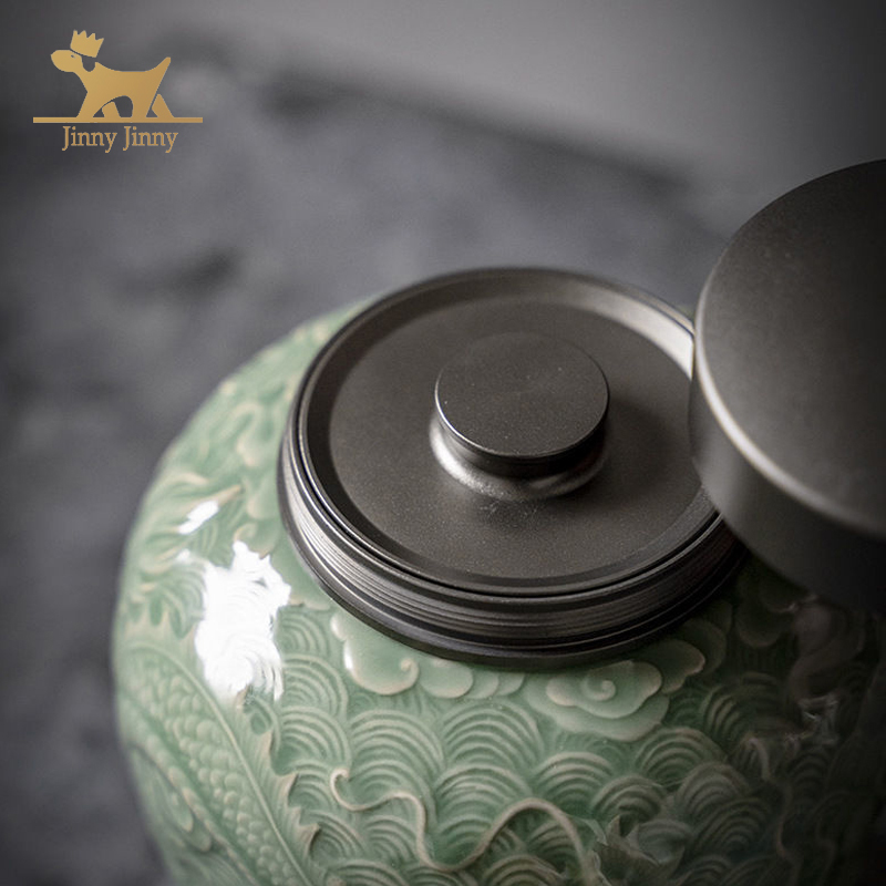 1000ml-Fengshui Dragon Patroon-Huisdier Urn, Hond Urn, Urnen Voor Honden As, Chinese Keramische Materiaal, herdenken Eeuwige Liefde