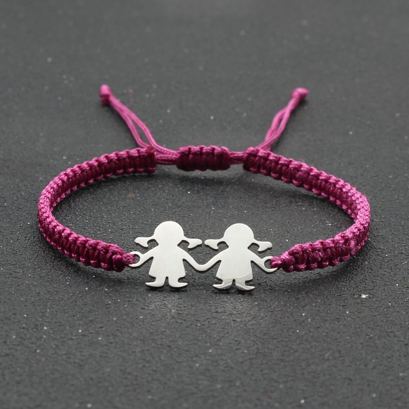 Stal nierdzewna śliczne Twin Little Girl Charm bransoletka czarna lina pleciona regulowane bransoletki dla kobiet biżuteria Mujer Pulsera: Rose Red