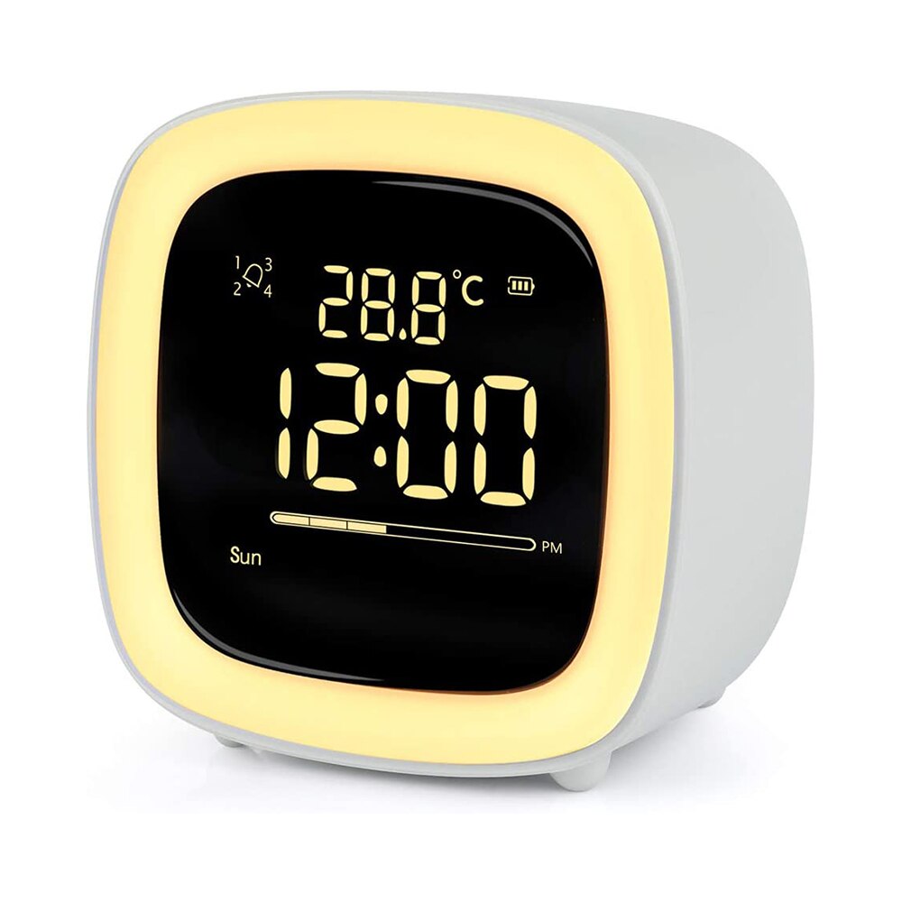 Kids Alarm Clock Digital, Cute NightLight Children's Alarm Clock with Countdown/Snooze/Timer Light/4 Alarms/Voice Control: White