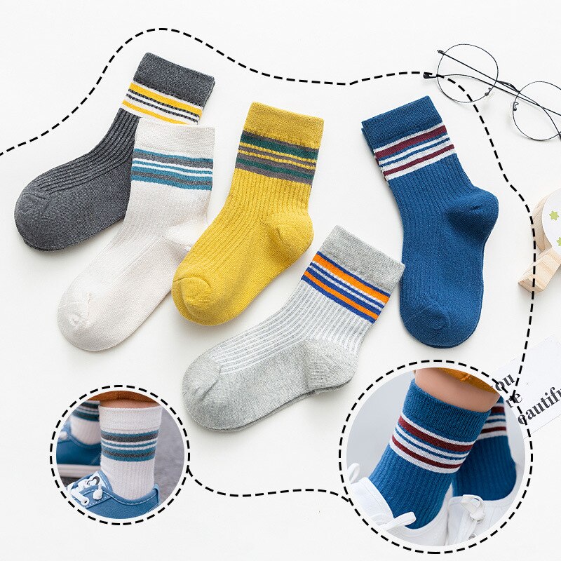 5Pairs Set Simple Color Spring Fall Winter Baby Boy Girl Kids Soft Cotton Socks: 3-5T