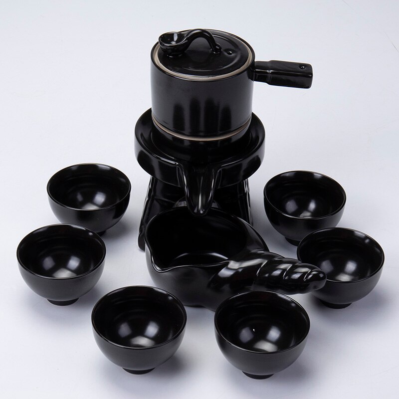 Semi-automatic Tea Set Stone Mill Teapot Household Simple Lazy Ceramic kungfu Tea Cup Set: F