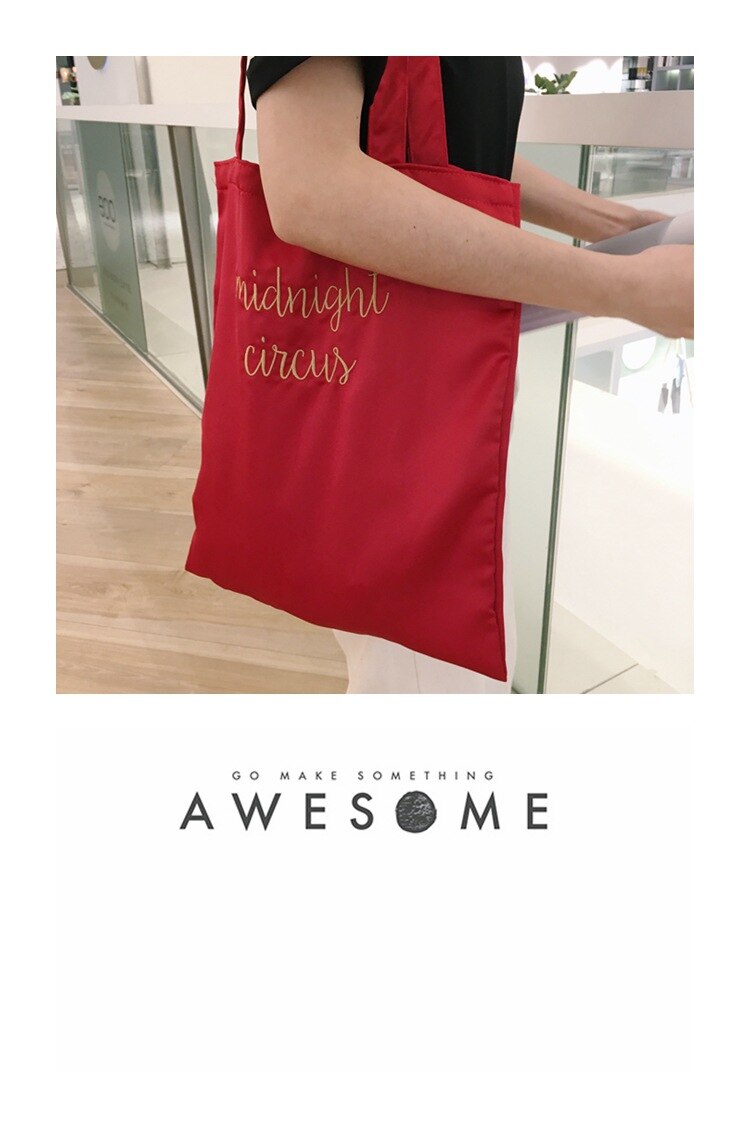 Retro Satijnen Vrouwen Schoudertassen Polyester Borduurwerk Brief Casual Flap Meisjes Eenvoudige Student Tote Handtassen Wilde Boodschappentassen: Red-wine