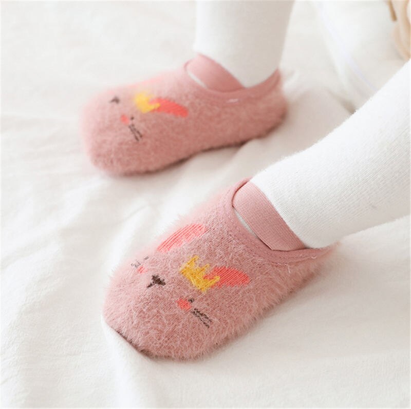 0-3T Autumn Baby Floor Socks Toddler Girls Boys Warm Non-slip Socks Infant Kids Cute Bear Bunny Fur Socks Winter