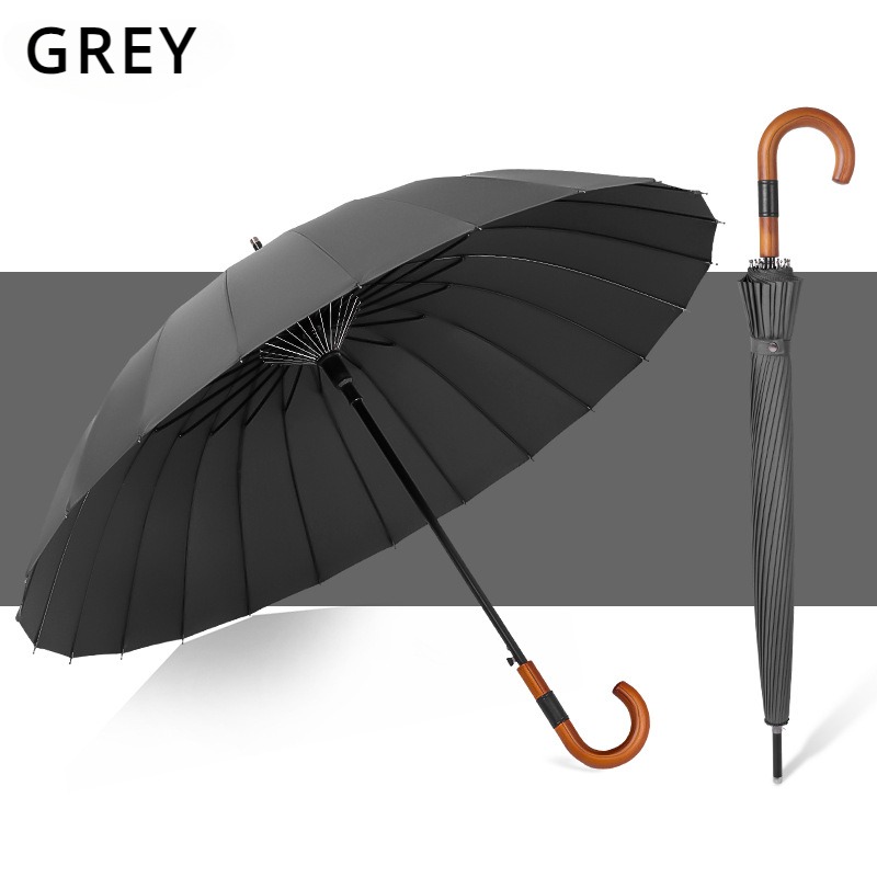 Regenschirm mit langem Griff, große automatische Regenschirme, 24-Knochen-Massivholzgriff, robuster, windbeständiger Verstärkung, Regenschirm: Grün