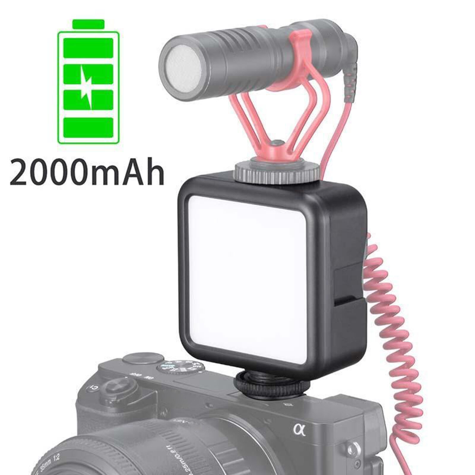VL49 Mini Camera Video Light with Cold Shoe, Portable & Rechargeable 2000mAh LED Photography Lamp, + Dimmable 5500K for Vlogging