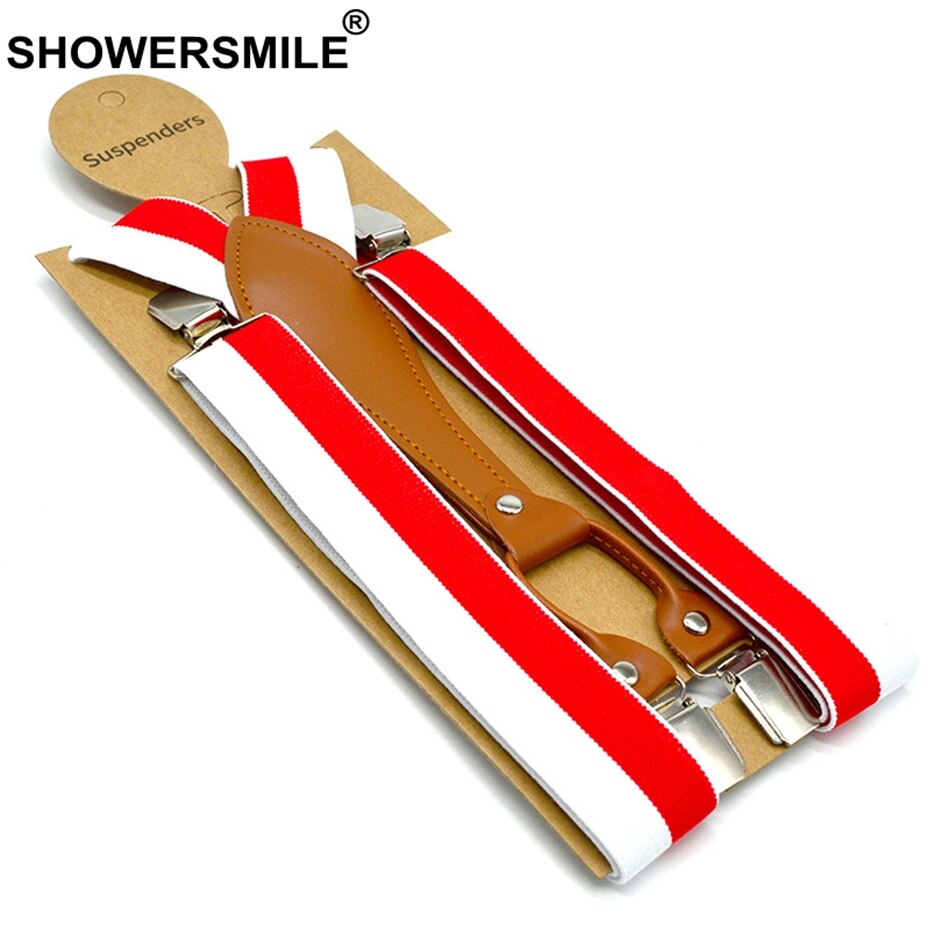 Showersmile stripe hängslen herr gröna byxbälten 3.5cm elastiska byxremmar 4 clips hängslen man gul röd blå