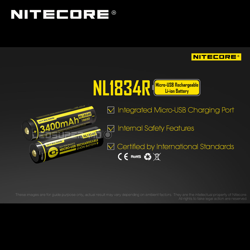 Nitecore NL1834R 3400mAh Micro-USB 18650 Li-ion Rechargeable Battery with Charging Port