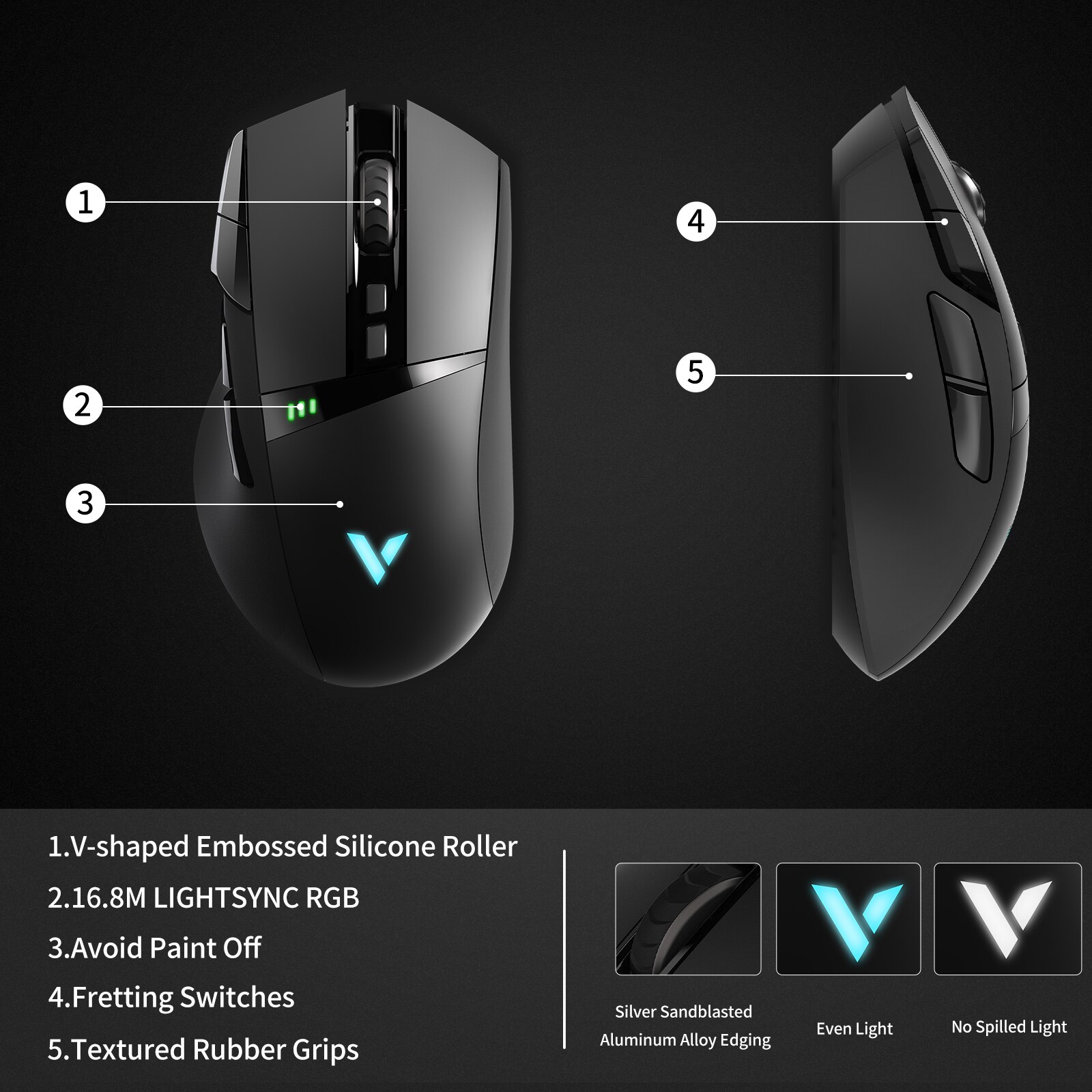 VT350C Wired/Wireless Dual Modes Gaming Mouse Rechargeable 11 Programmable Buttons Optical Mouse 5 Adjustable DPI RGB Backlight