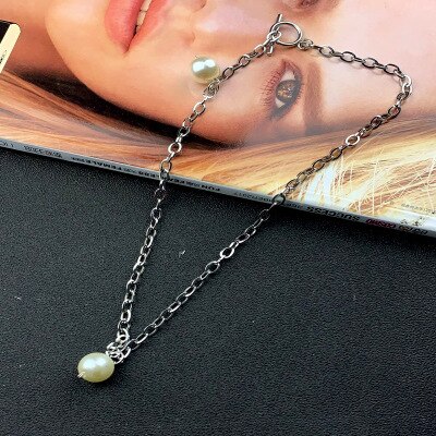 HANGZHI Neue Kühle Hüfte hüpfen Punk Persönlichkeit retro Perle Große Und Kleine Schlüsselbein Kette Halskette Für Männer Frauen Mädchen schmuck: B