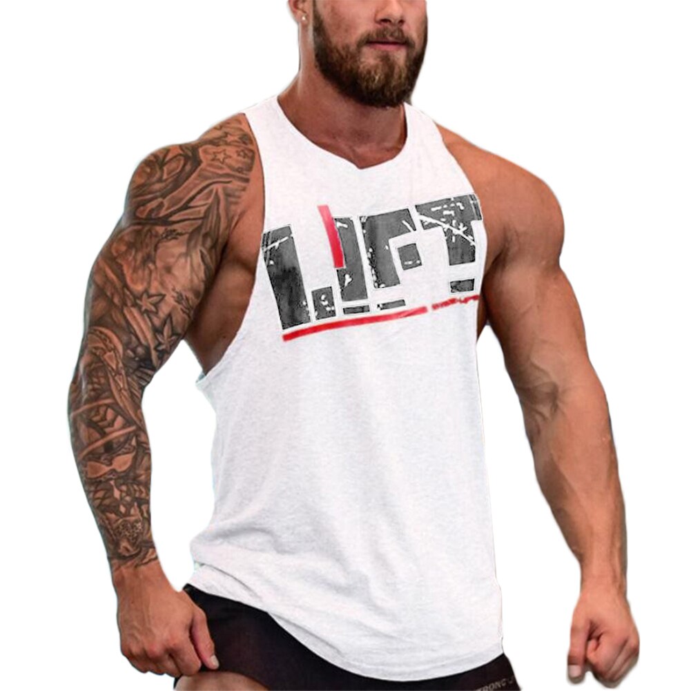 Mænd gym singlet tanktops løse åndbare bodybuilding toppe til sommer aic 88: Hvid / Xxl