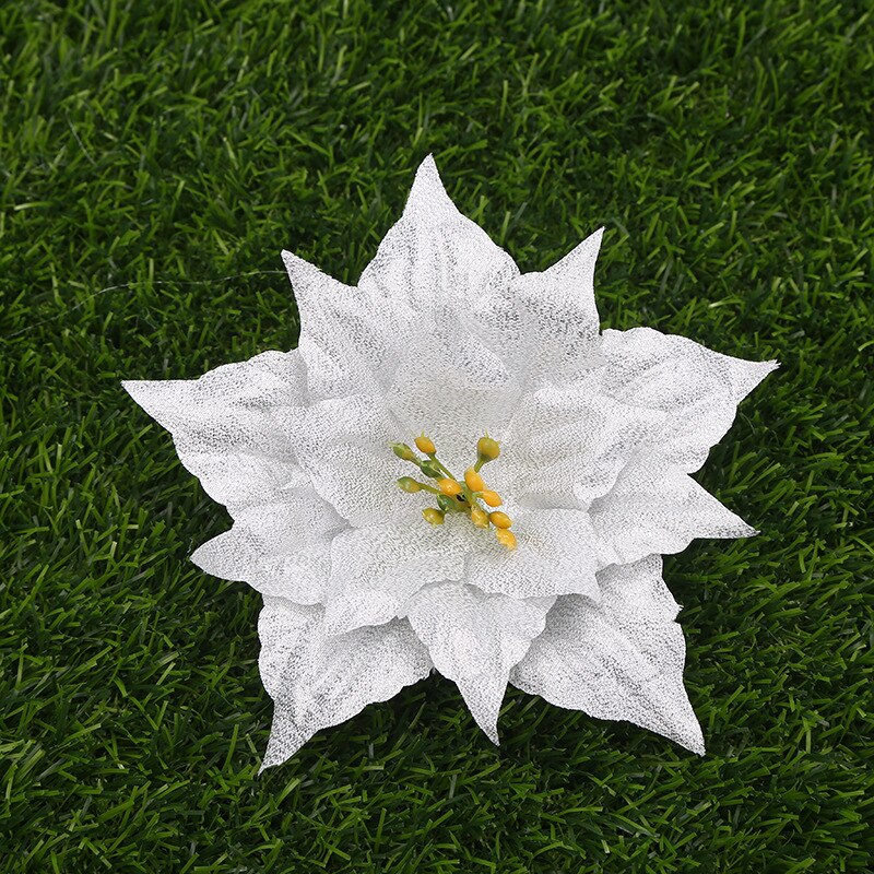 Artificial Flowers Glitter Poinsettia For Decoration DIY Home Wedding Decoration Flower Head Christmas Tree Decoration Supply: 1