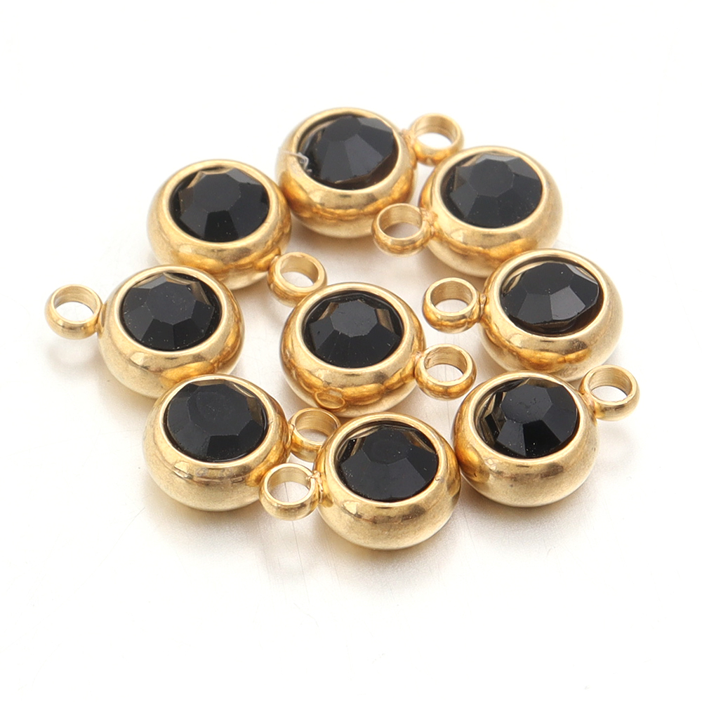 10pcs/lot Stainless Steel Birthstone Pendant 6mm Flat Round Rhinestone Charms Pendant For DIY Jewelry Making Necklace Bracelet: BROWN