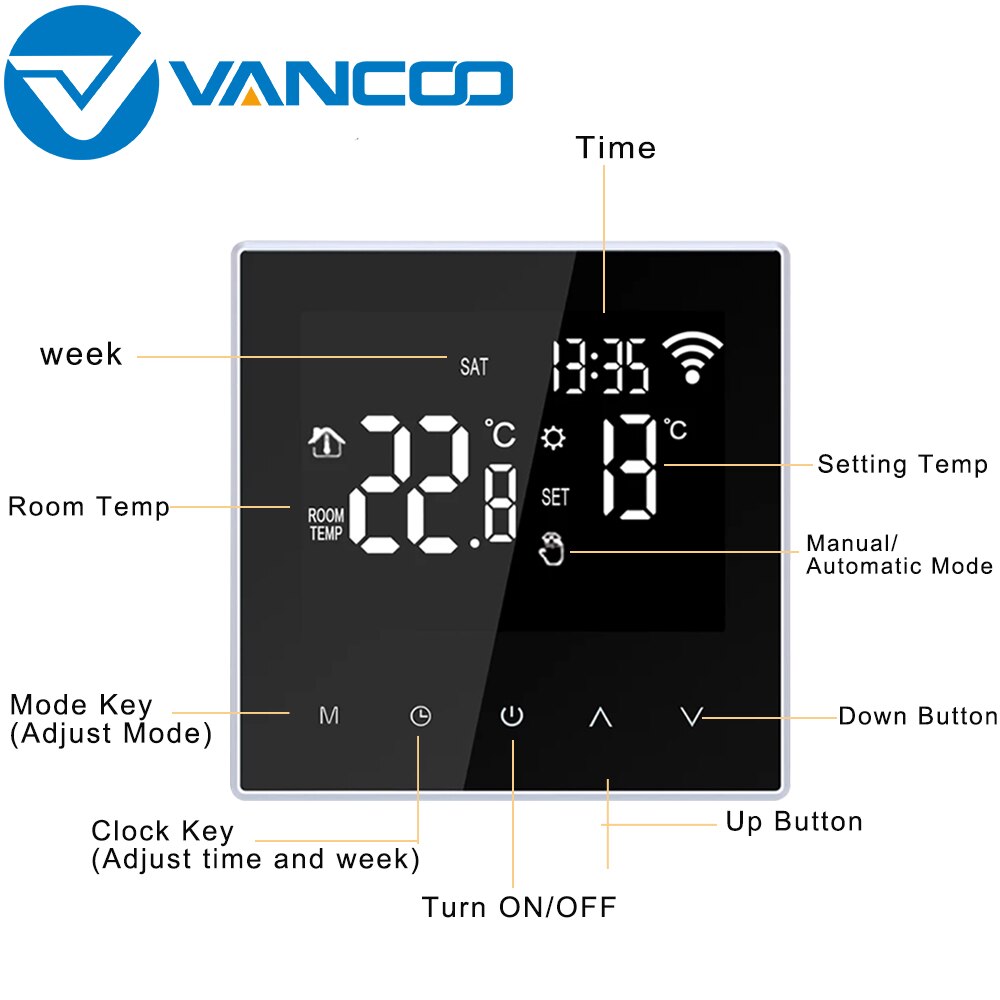 Vancoo Tuya WiFi Smart Thermostat 220V for Electric Floor Heating Water/Gas Boiler Temperature Remote Controller LCD Display