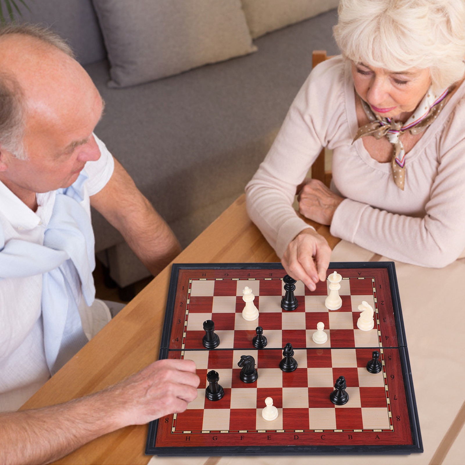 Houten Opvouwbare Grote Schaakspel Handwerk Effen Stukken Hout Walnoot Schaakbord Kinderen Bordspel