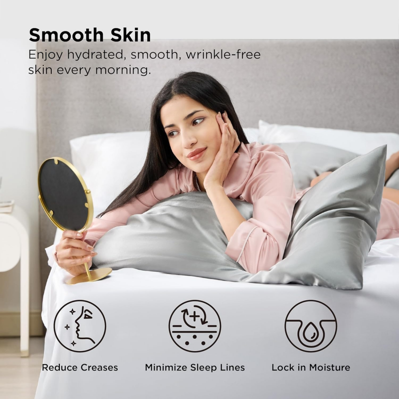 2Pcs/Set Satin Pillowcase Soft Breathable Smooth Cooling Pillow Covers for Sleeping Care Skin and Hair